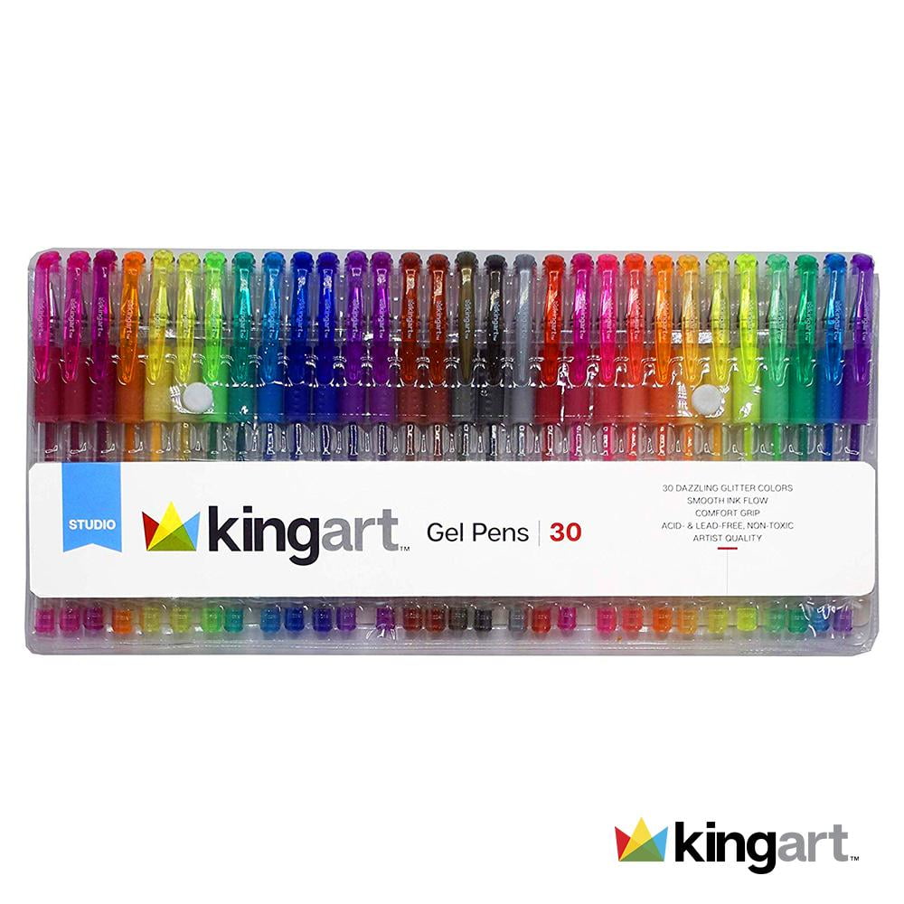 Kingart Glitter Gel Pens, 1 mm, Assorted Ink Colors, 30 Count