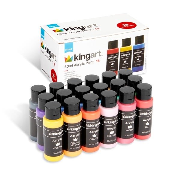 Kingart Studio, Acrylic Craft Paint, 60ml (2oz) Bottle, Set of 18 Colors