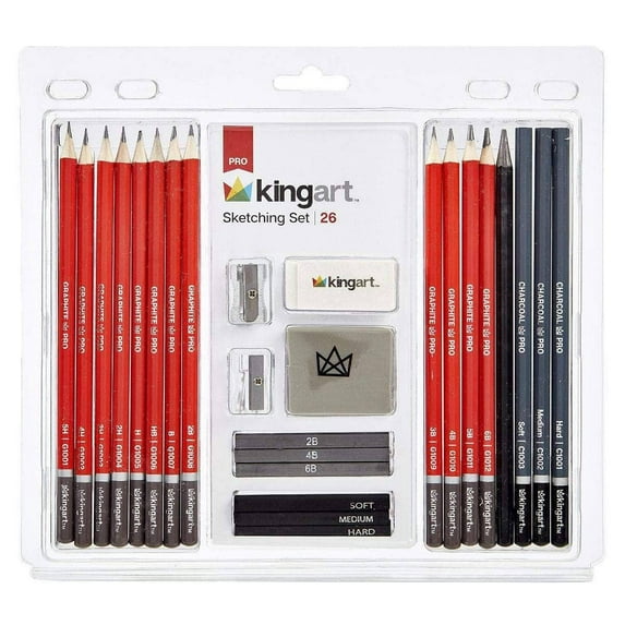Kingart Studio, Artist Sketch and Drawing Pencil Art Set Kit, Set of 26, All levels of expertise