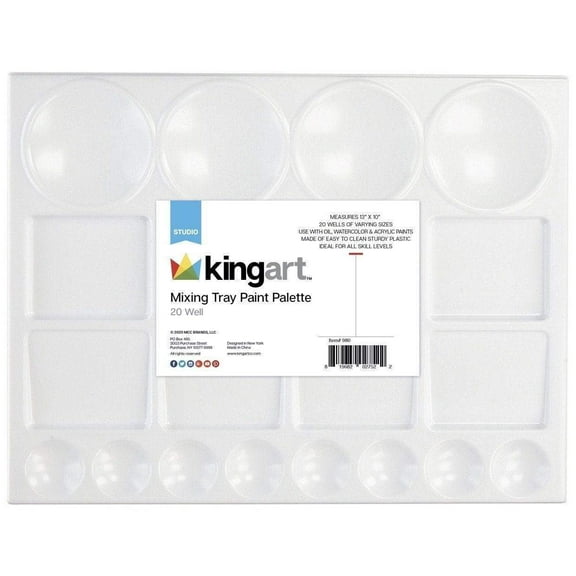 Kingart Studio Large Artist Tray Plastic Palette for Oil, Watercolor & Acrylic, 20-Well, 13x10