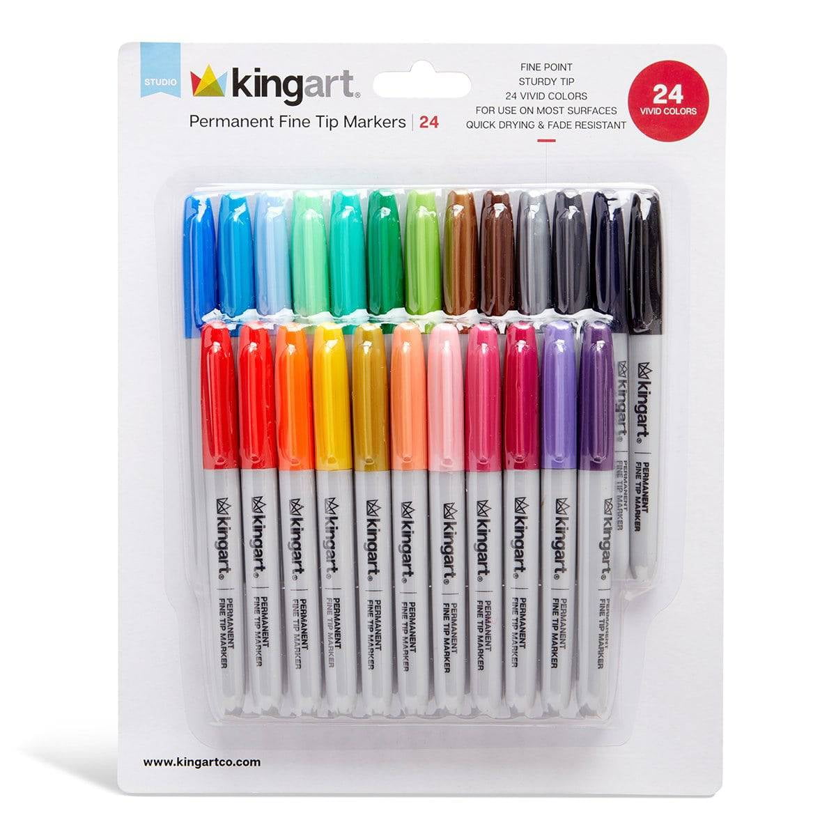 Kingart Studio, Permanent Fine Tip Markers, Set of 24 Vivid Colors