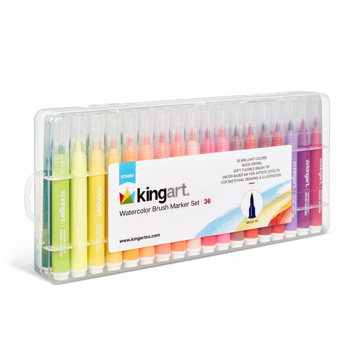 Kingart Soft Tip Set with Case Watercolor Brush Marker, Assorted 36 Piece (405-36)