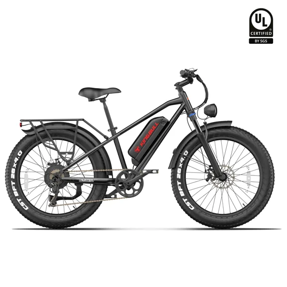 Kingbull Hunter 2.0S Electric Bike, 1400W Motor 28MPH 80Mi Range, 48V 18Ah Battery Fat Tire Mountain E-Bike, Black