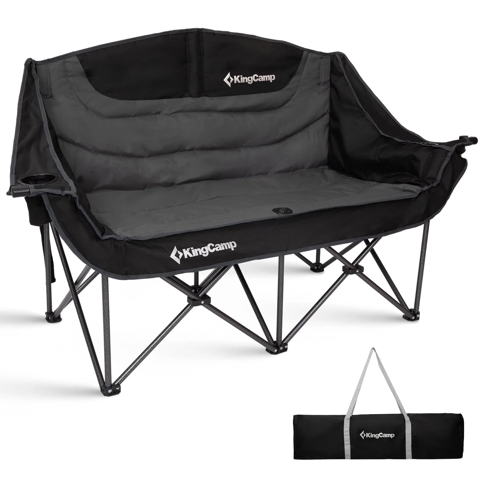 KingCamp Heavy-Duty Double Folding Camping Chair for Adults - Durable Loveseat Design, Supports 600 lbs, Portable for Two People (Black/Dark Grey) - Walmart.com