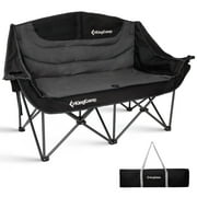 KingCamp Heavy-Duty Double Folding Camping Chair for Adults - Durable Loveseat Design, Supports 600 lbs, Portable for Two People (Black/Dark Grey)