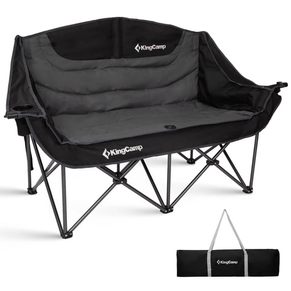 KingCamp Oversized Double Camping Chair, Loveseat Folding Camping Chair for Adults, Portable Fully Padded Duo Chair Camping Couch, Heavy-Duty Outdoor Lawn Chairs, Supports 600 lbs