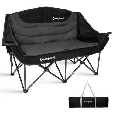 KingCamp Heavy-Duty Double Folding Camping Chair for Adults - Durable Loveseat Design, Supports 600 lbs, Portable for Two People (Black/Dark Grey)