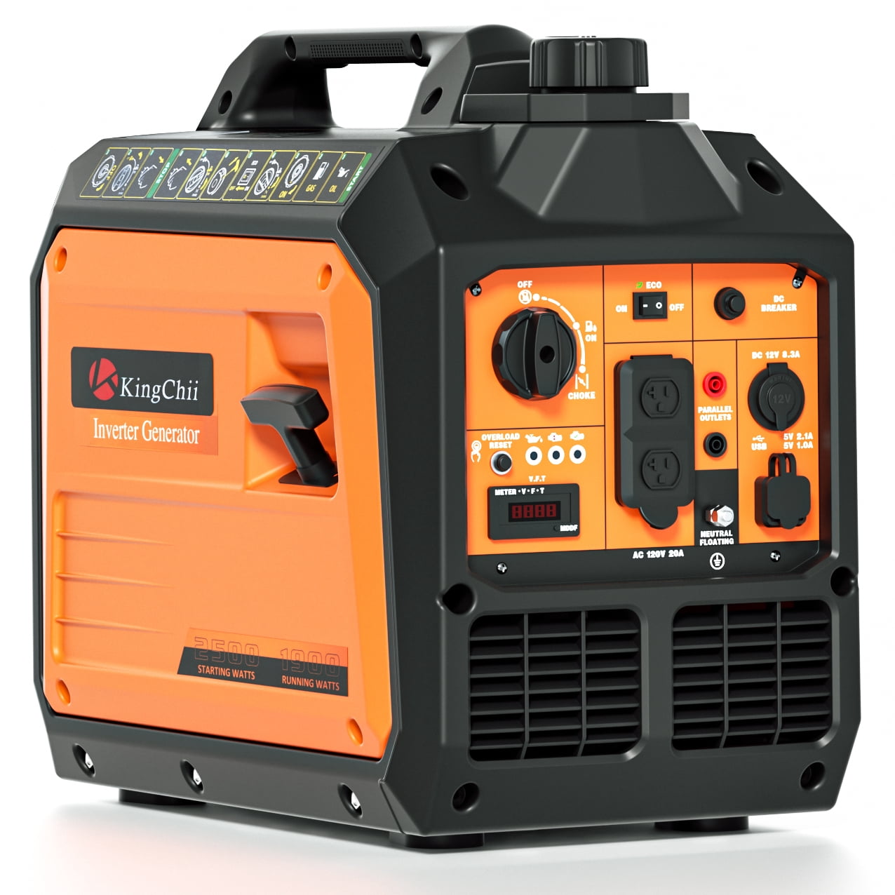 KingChii 2500W Portable Inverter Generator for Camping, 58dB Super Quiet, 11H Runtime, Low Oil Shutdown, EPA Compliant, RV & Home Backup