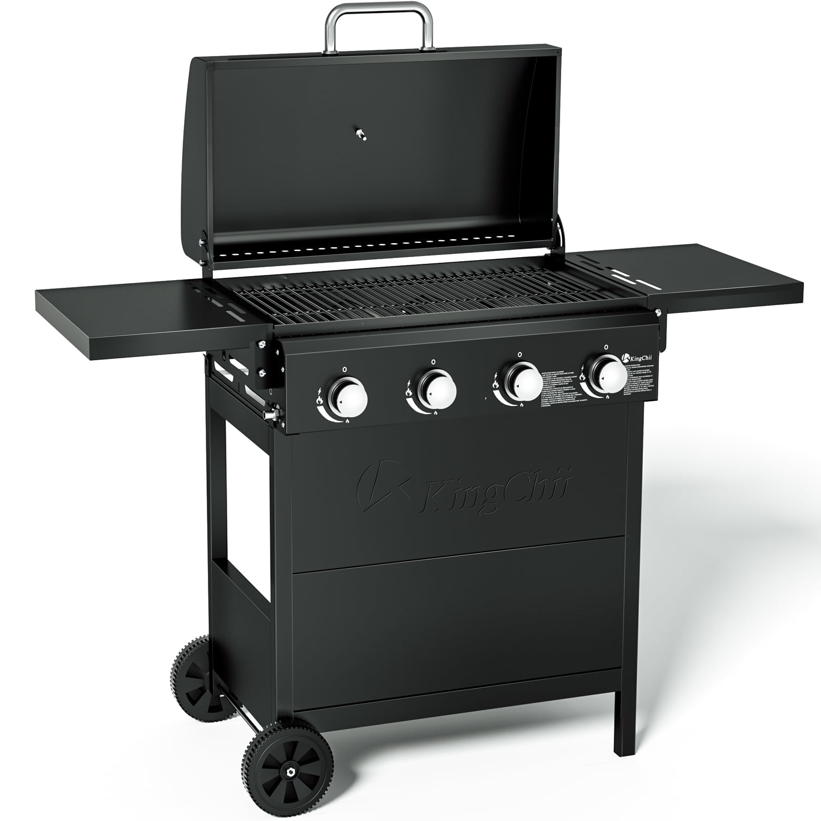 Kingchii 4-Burner Propane Grill, 38,000 BTUs Gas Grill with Foldable Side Tables, Built-in Thermometer for Outdoor Grilling, BBQs and Camping