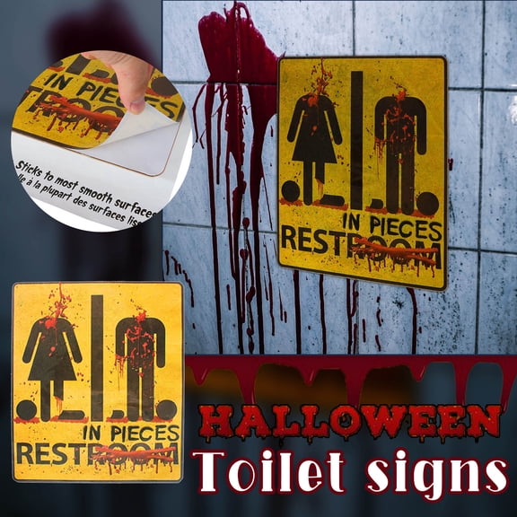 Kingdder 3D Halloween Restroom Sign Restroom Wall Stickers for Haunted House Decor Easy to Apply Clean Bathroom Sign Sticker for Halloween Themed Parties Decoration