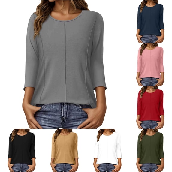 Kingdiese Women's 3/4 Sleeve T Shirt Loose Fit And Stylish Ladies Long Sleeve Dressy Tops, Size L