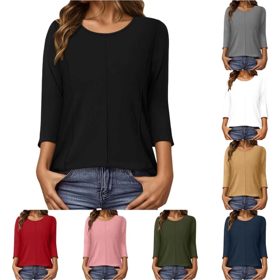 Kingdiese Women's 3/4 Sleeve T Shirt Loose Fit And Stylish Ladies Long Sleeve Dressy Tops, Size M