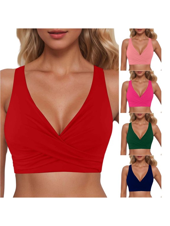 Women's Elegant Solid Color Casual Top For Sleeveless Neck Swimwear Separate Top Stylish Summer Beachwear Swim Bra Tops Women, Size XL