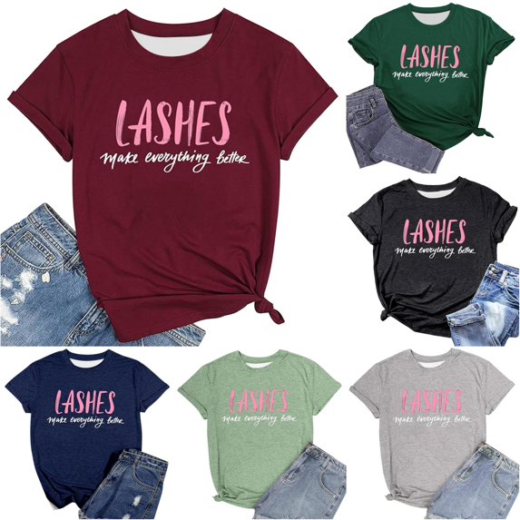 Kingdiese Women's Fashion Casual Gradient Printed Short Sleeved Round Neck T Shirt Top Summer Short Sleeve, Size L