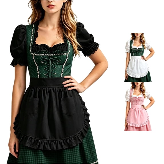Kingdiese Womens Apron White Ruffle Double Pocket Tie Back Skirt Festival Skirt, Size One Size