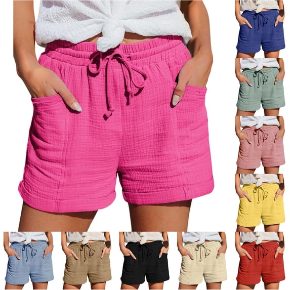 Kingdiese Womens Casual Solid Color Shorts With Waist Pockets And Comfortable Elastic Band For Sport Yoga Wear High Waist Shorts for Women under Dress, Size XL