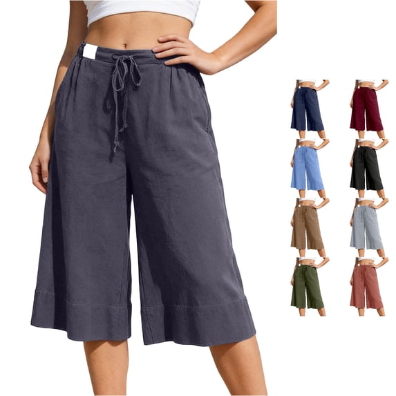 Kingdiese Womens Casual Wide Leg Cropped Pants Comfortable Loose Fit Beach Trousers Fashionable Relaxed Ankle Length Bottoms For Everyday Wear Two Piece Casual Outfits for Women with Pants, Size S