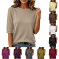thumbnail image 1 of Kingdiese Womens Half Sleeve For Elbow Length Crew Neck Loose Blouse Summer Casual Lightweight Plus Size 1/2 Sleeve Shirts Mens Pullovers Quarter Zip Sweater, Size L, 1 of 5