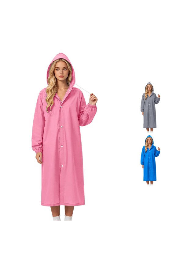Womens Heavy Duty Long Raincoat Hooded Poncho For Outdoor Travel Trekking Full Long Puffy Jacket, Size One Size