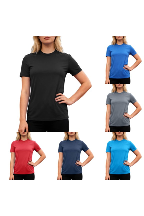 Womens Stretchy Round Neck Short Sleeve Athletic Top For Tennis Size L2