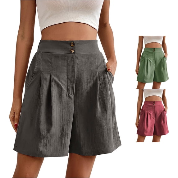 Kingdiese Womens Summer Casual High Waist Wide Leg Shorts Pure Color Comfortable And Short Pants For Ladies Sleep Shorts for Women, Size M