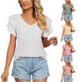 thumbnail image 1 of Kingdiese Womens Summer Casual V Neck Short Sleeve T Shirt Loose Fit Double Layer Sleeve And Collar Top Trashier Shirts, Size L, 1 of 4