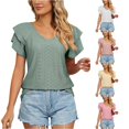 thumbnail image 1 of Kingdiese Womens Summer Casual V Neck Short Sleeve T Shirt Loose Fit Double Layer Sleeve And Collar Top Trashier Shirts, Size XXL, 1 of 4