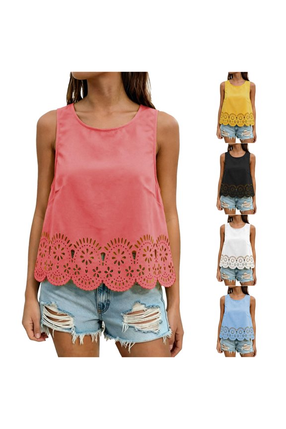 Womens's Burnout Lace Hollow Out Sleeveless Blouse Summer Fashion Casual Top 3x Workout Shirts, Size XS