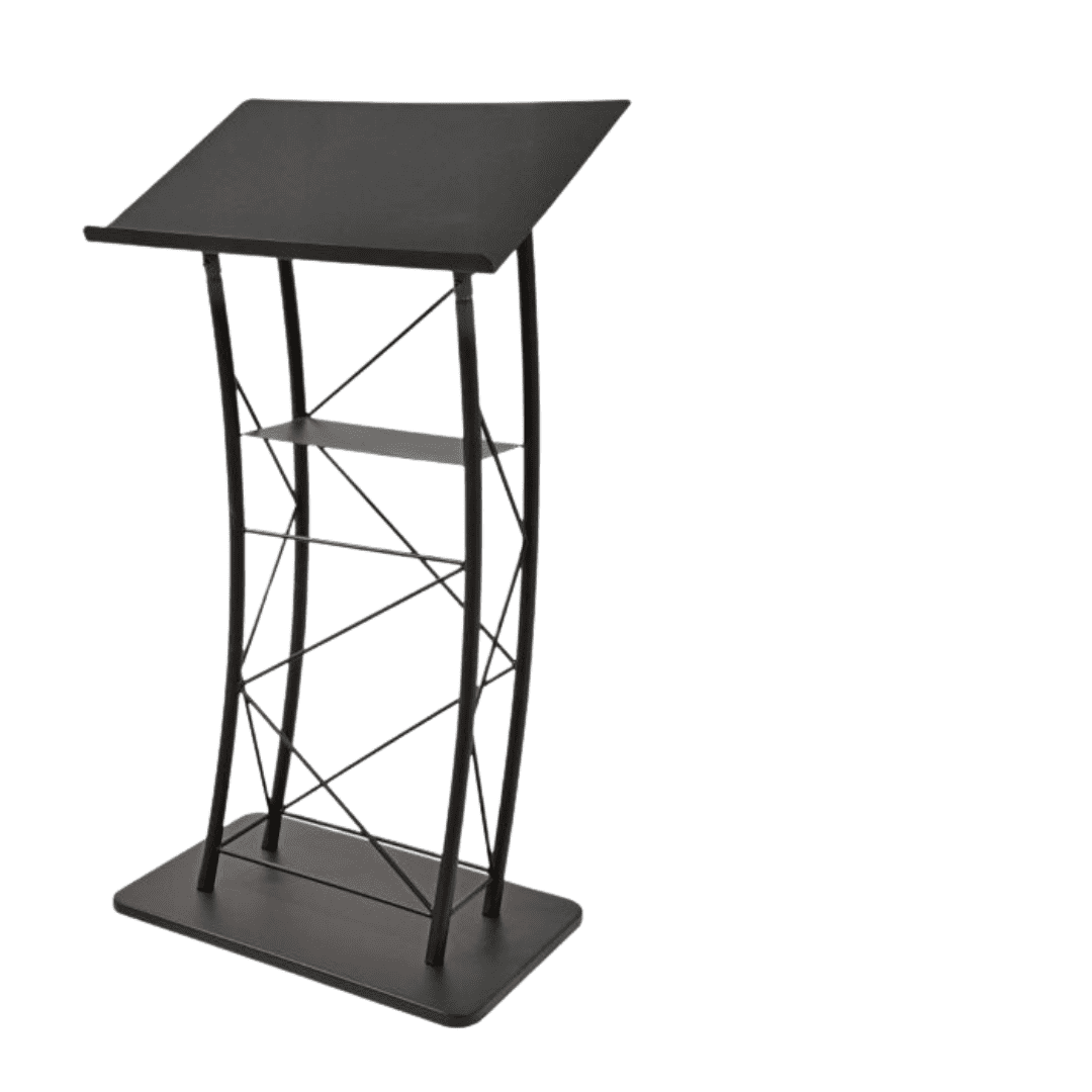 Kingdom Black Curved Steel Podium with Shelf