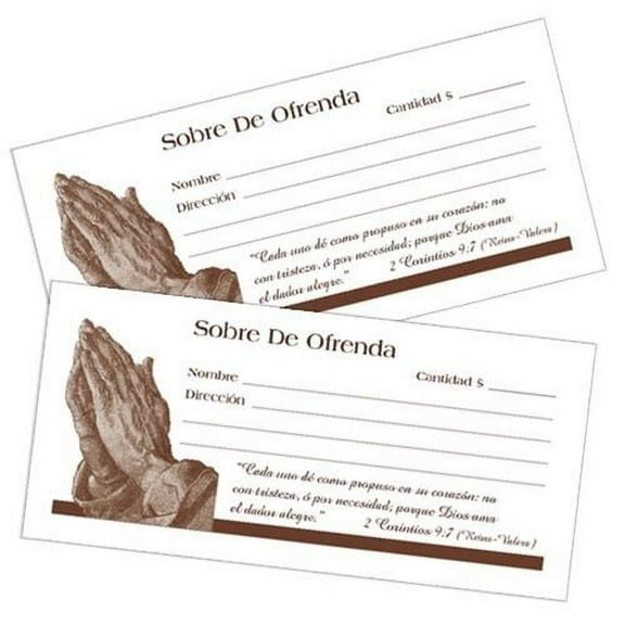 Kingdom Church Offering Envelopes with Praying Hands in Spanish Language | Hygienic, Convenient, and Inspirational for Weekly or Special Offerings - Pack of 100