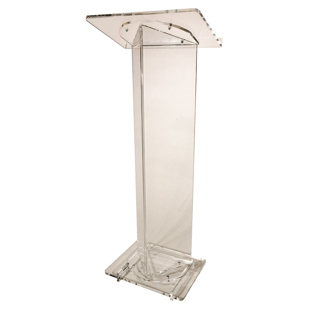 Kingdom Clear Triangle Acrylic Lectern with Wheels and Shelf The