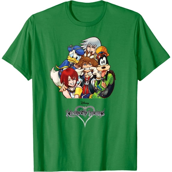 Kingdom Hearts Group DTG Print Unisex T-Shirt,Irish Green Color,Size L