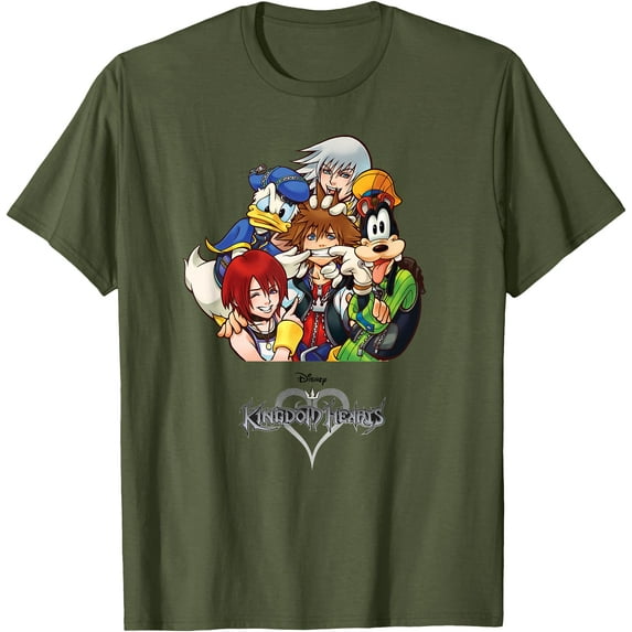 Kingdom Hearts Group DTG Print Unisex T-Shirt,Military Green Color,Size 3XL