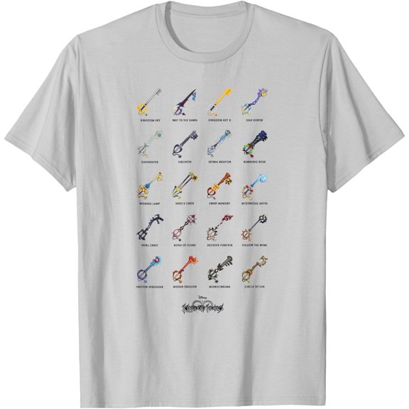Kingdom Hearts Keyblades with Names DTG Print Unisex T-Shirt,Ice Grey Color,Size M