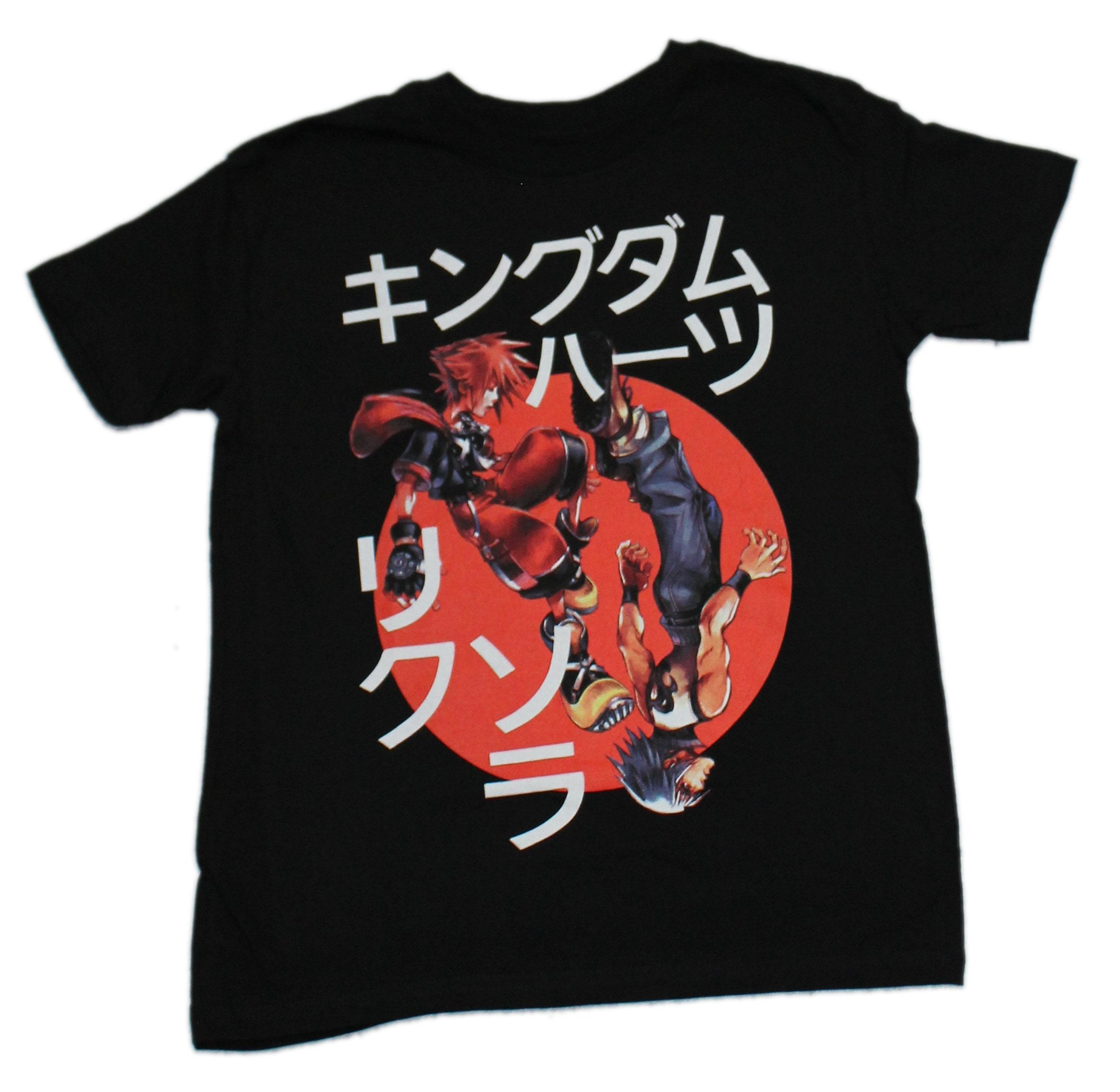 Kingdom Hearts Mens T-Shirt Sora Riku Duo In Red Circle Kanji (X-Small)