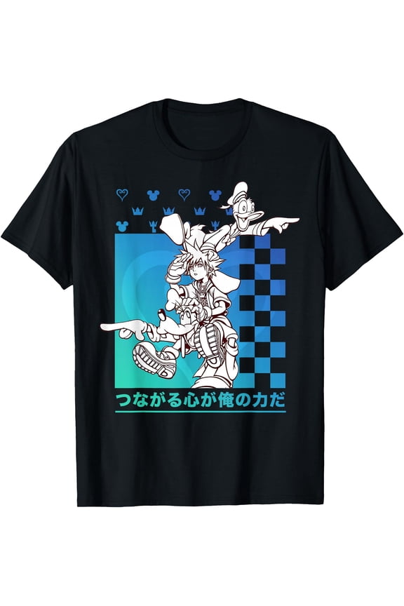 Kingdom Hearts Sora Donald Goofy Kanji Checkerboard DTG Print Unisex T-Shirt
