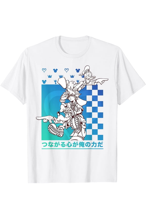 Kingdom Hearts Sora Donald Goofy Kanji Checkerboard DTG Print Unisex T-Shirt