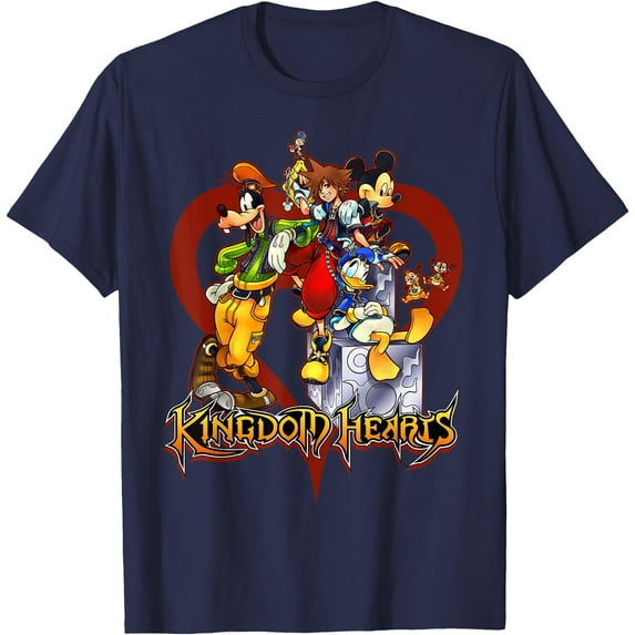 Kingdom Hearts Sora Mickey Donald Goofy DTG Print Unisex T-Shirt,Navy Color,Size L