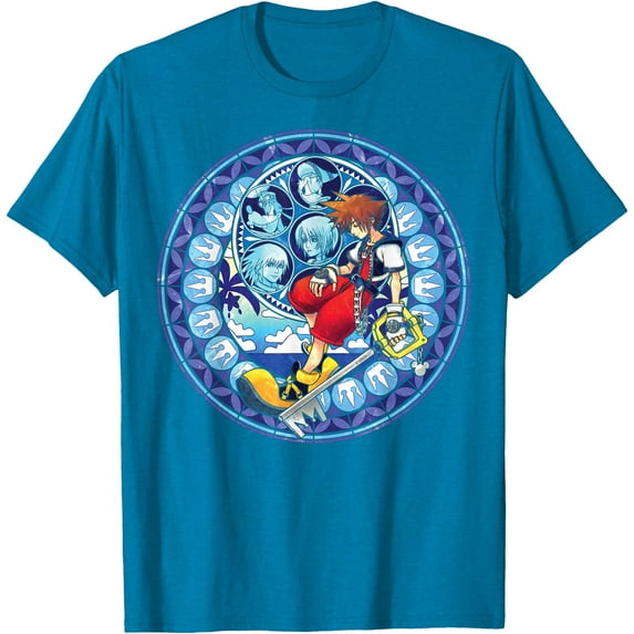 Kingdom Hearts Sora Stained Glass DTG Print Unisex T-Shirt,Sapphire Color,Size 4XL