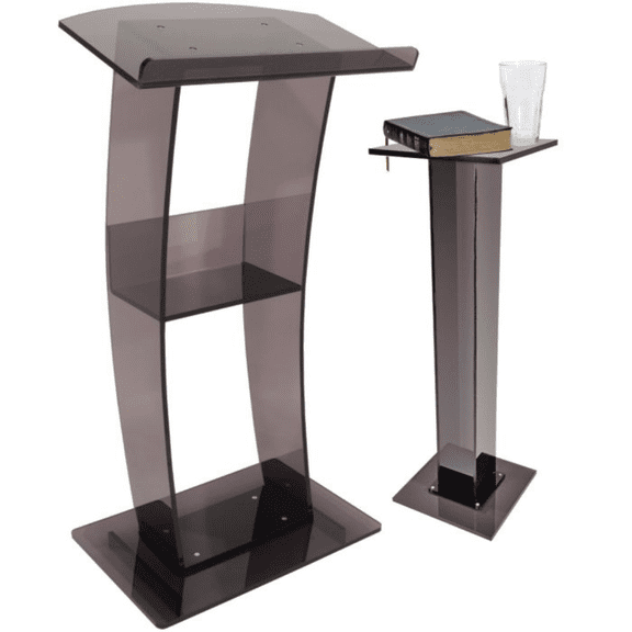 Kingdom Modern & Functional C-Style Lectern & Acrylic Side Stand Bundle (KLCSG +WSTAND)
