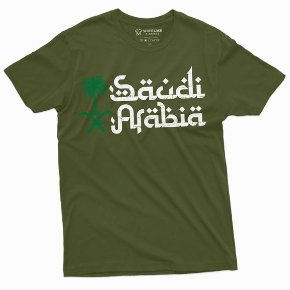 Kingdom Of Saudi Arabia T-Shirt Mens Saudi Flag Coat Of Arms Patriotic Tee Shirt (Large Military Green)