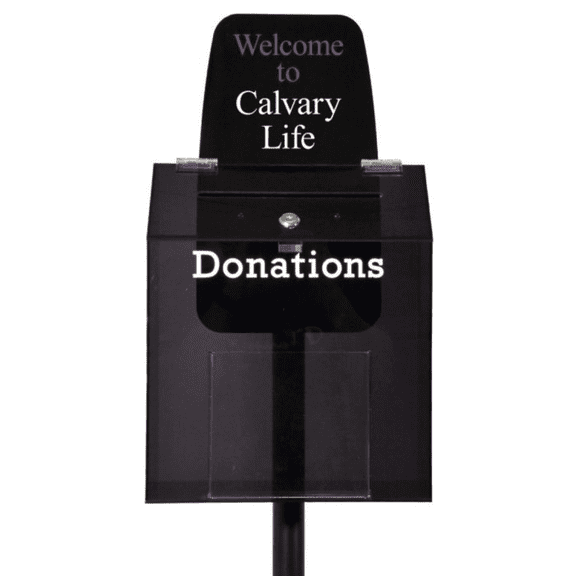 Kingdom Personalized Smoky Collection Box with Pre-Printed Donation on Stand with Built-in Lock