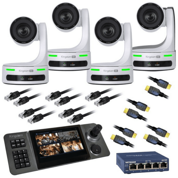Kingdom Robotic 4K 04 Camera Package (White, 20x Zoom) with PTZ controller.