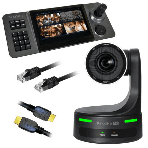 Kingdom Robotic 4K Camera Package (Black, 20x Zoom) with PTZ controller.