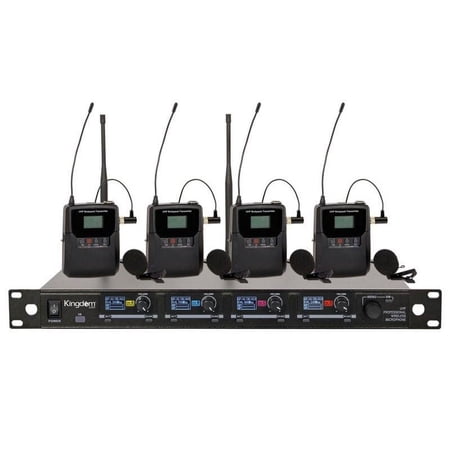 Kingdom V5 Professional Wireless Microphone System with High Frequency - Includes 4 Belt Packs with Lapels - Perfect for Church Services and Live Events