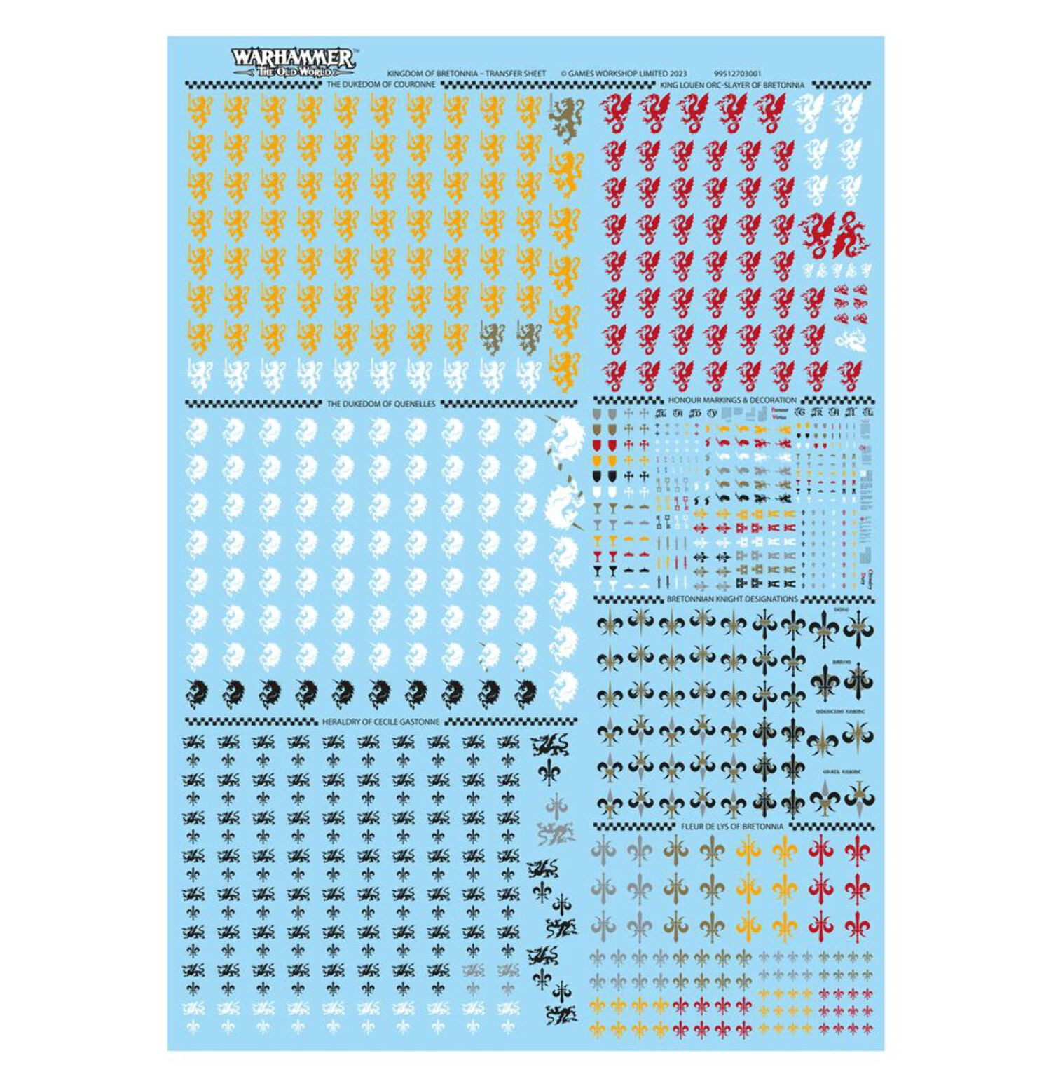 Kingdom of Bretonnia Transfer Sheet Warhammer Old World