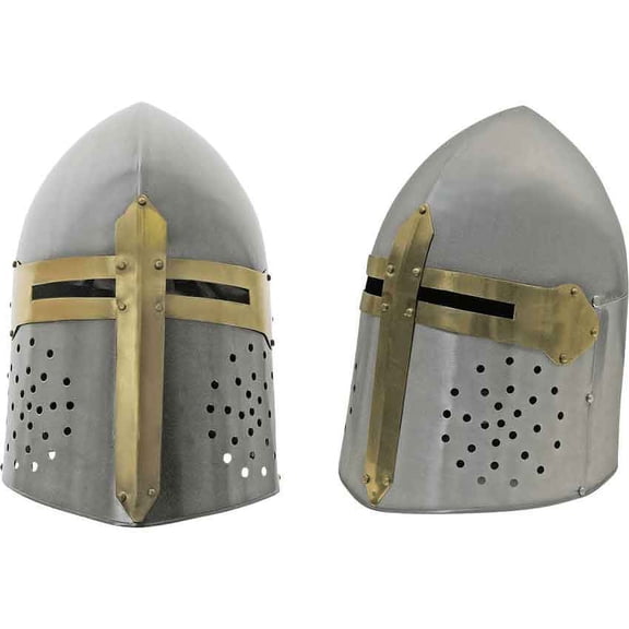 Medieval Helmet | Carbon Steel Templar Knight Crusader Sugarloaf Helm + Stand