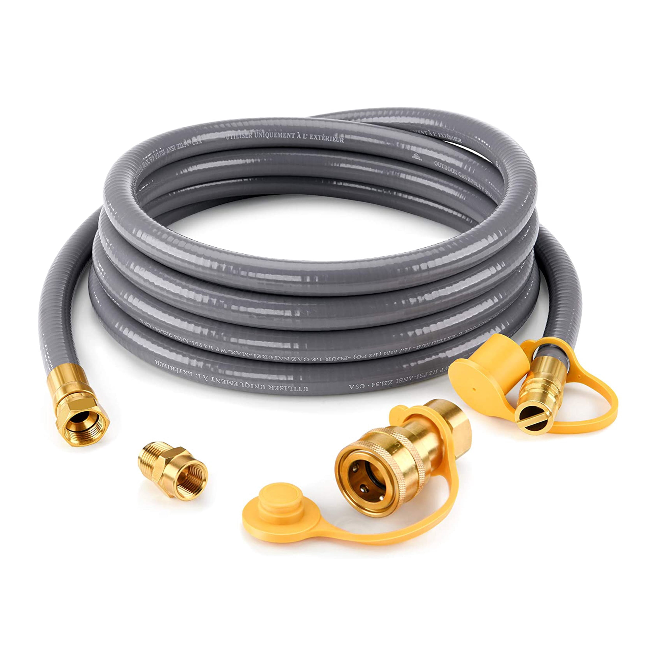 Kinger Home 10.5FT 1/2" ID Natural Gas Hose with 2520 Female Flare GDH7 Fitting, Low Pressure LPG Hose with Quick Connect for Fire Pit, Patio Heater, Gas Grill, and Other Natural Gas Appliances