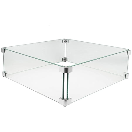 Kinger Home 21" Square Glass Wind Guard for Fire Pit Tables