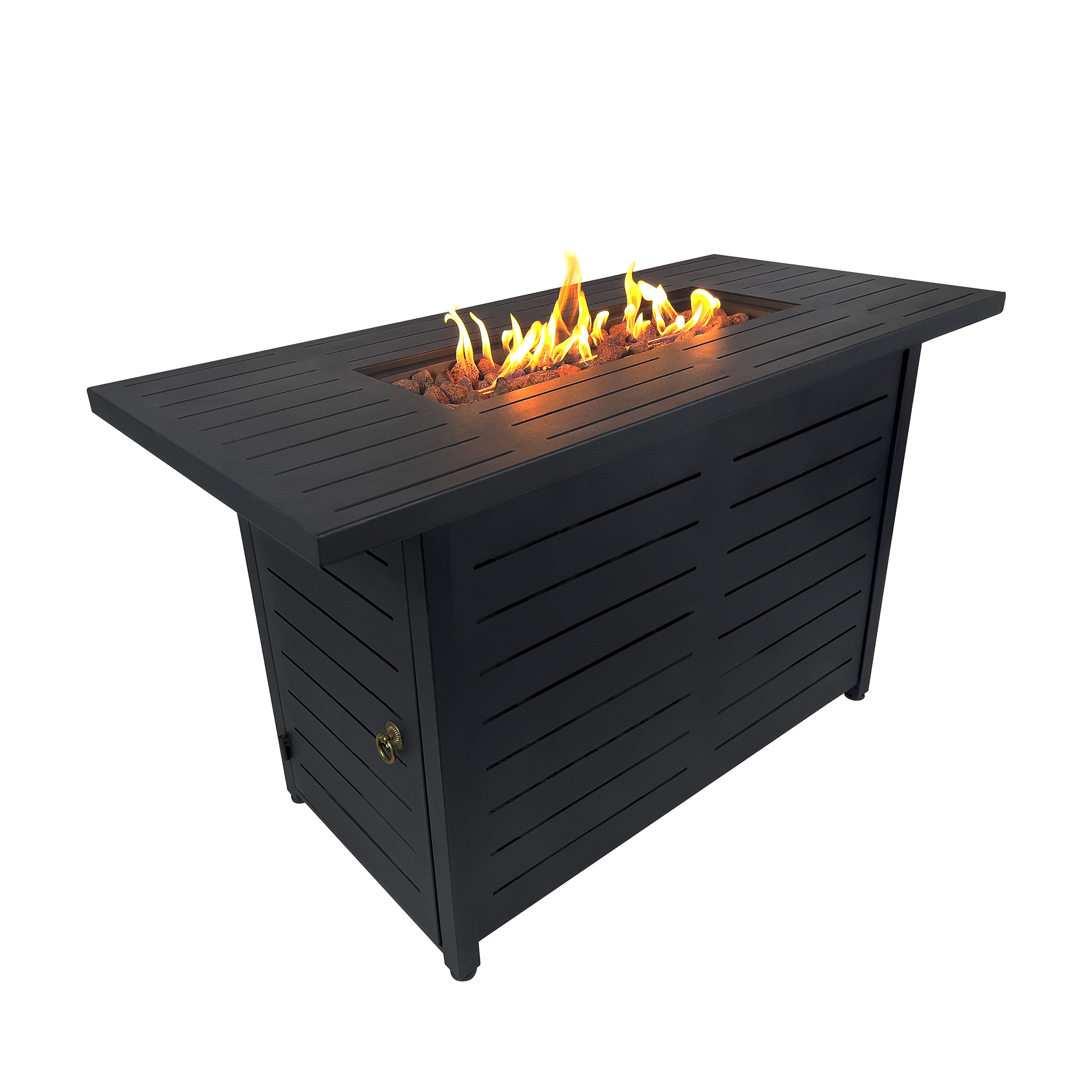Propane Fire Pit Table, Outdoor Gas Fire Pit Table with Lid and Lava